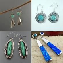 Классическая серьга с зеленым камнем винтажная богемная резьба в форме колокольчиков свисающие серьги ретро этнические длинные серьги для женщин Z3C046