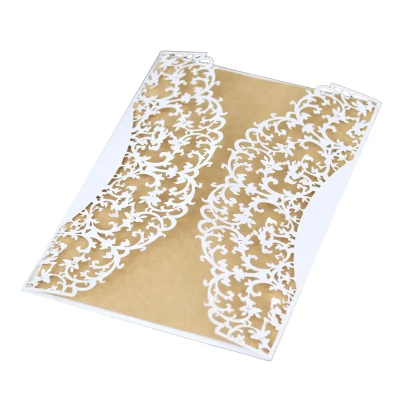  10pcs/set Laser Cut Wedding invitations Cards Lace Burlap Tie Invite Envelopes Kit For Engagement B - 4.00027E+12