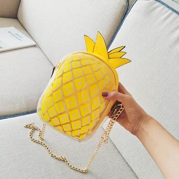 

Candy Color Clear Women Pineapple Messenger Bags Fruit Shaped Small Flap Summer Purses Leather Travel Chains Shoulder Bag Girls