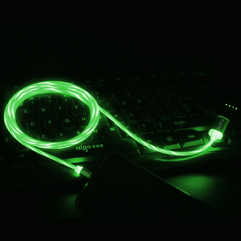 TOPK 1 м светодиодный светящийся Магнитный usb-кабель для iPhone Xs Max 8 7 Plus Micro USB type C Быстрая зарядка type-C Кабели для телефонов - Цвет: Green