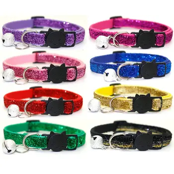 

Adjustable Pets Cat Dog Collar Bell Shine Sequin Collar Small Pets Nylon Buckles Breakaway Fashion Cat Accessories Pet Supplies