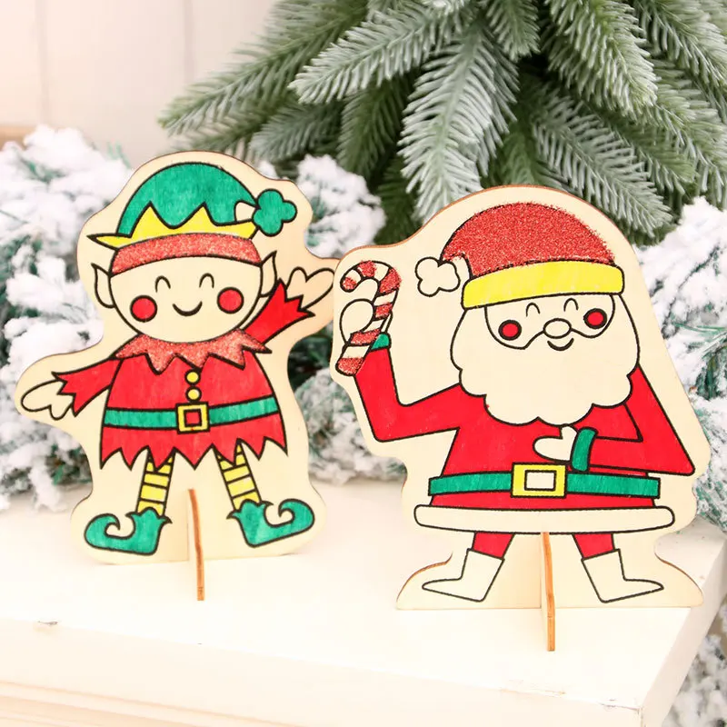 

DIY Painting Wood Pendant With Watercolour pen Santa Snowman Wood Hanging Christmas Tree Decorations For Home Kids Toys Gifts