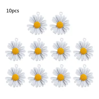 

10Pcs Enameled Alloy Daisy Flower Earrings Necklace Pendant Jewelry Making H37C