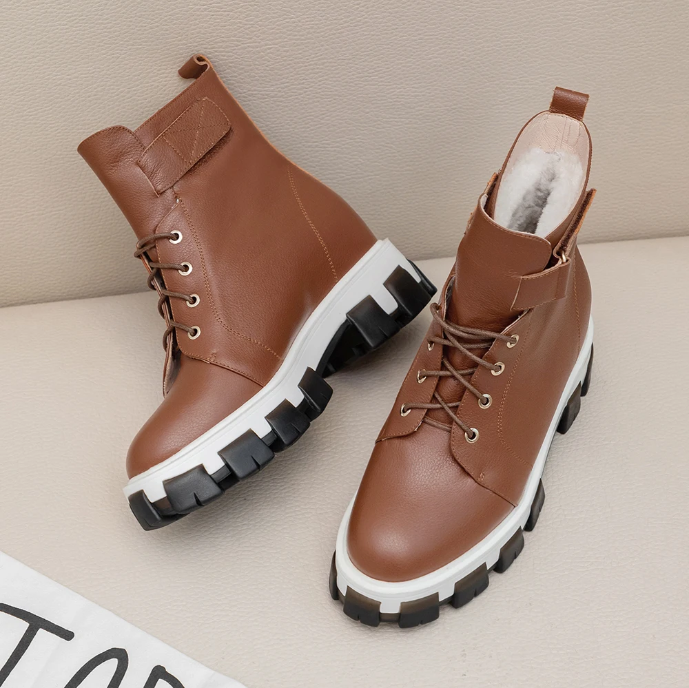 Plus Size 34-43 Warm Boots Winter Fur Genuine Leather Casual Comfortable Flats Martin Boots for Women Fashion Snow Boots Shoes