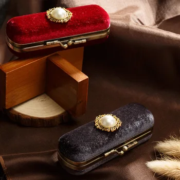 

Retro Velvet Lipstick Gift Box with Mirror Portable Women Makeup Tools Jewerly Storage Box