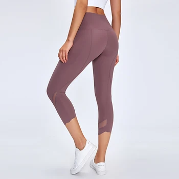 NWT 2020 Women Running Capris Yoga High Waist Skinny 4 Way Stretch Capris Fitness Leggings Sexy Net Yarn Cpairs 3