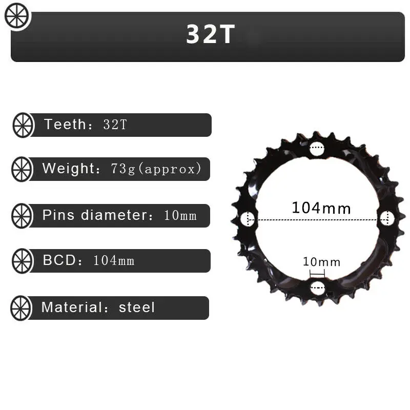MTB пластины для велосипеда(BCD) 104/64 MTB велосипед 24/26/32/38/42t двойной/тройной 10 Скорость Звездочка Аксессуары для велосипеда