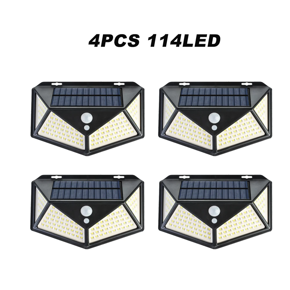 DIDIHOU 100/114 светодиодный четырехсторонний светильник на солнечной энергии 3 режима 270 градусов датчик движения лампа наружная Водонепроницаемая садовая лампа - Испускаемый цвет: 4pcs 114 LED