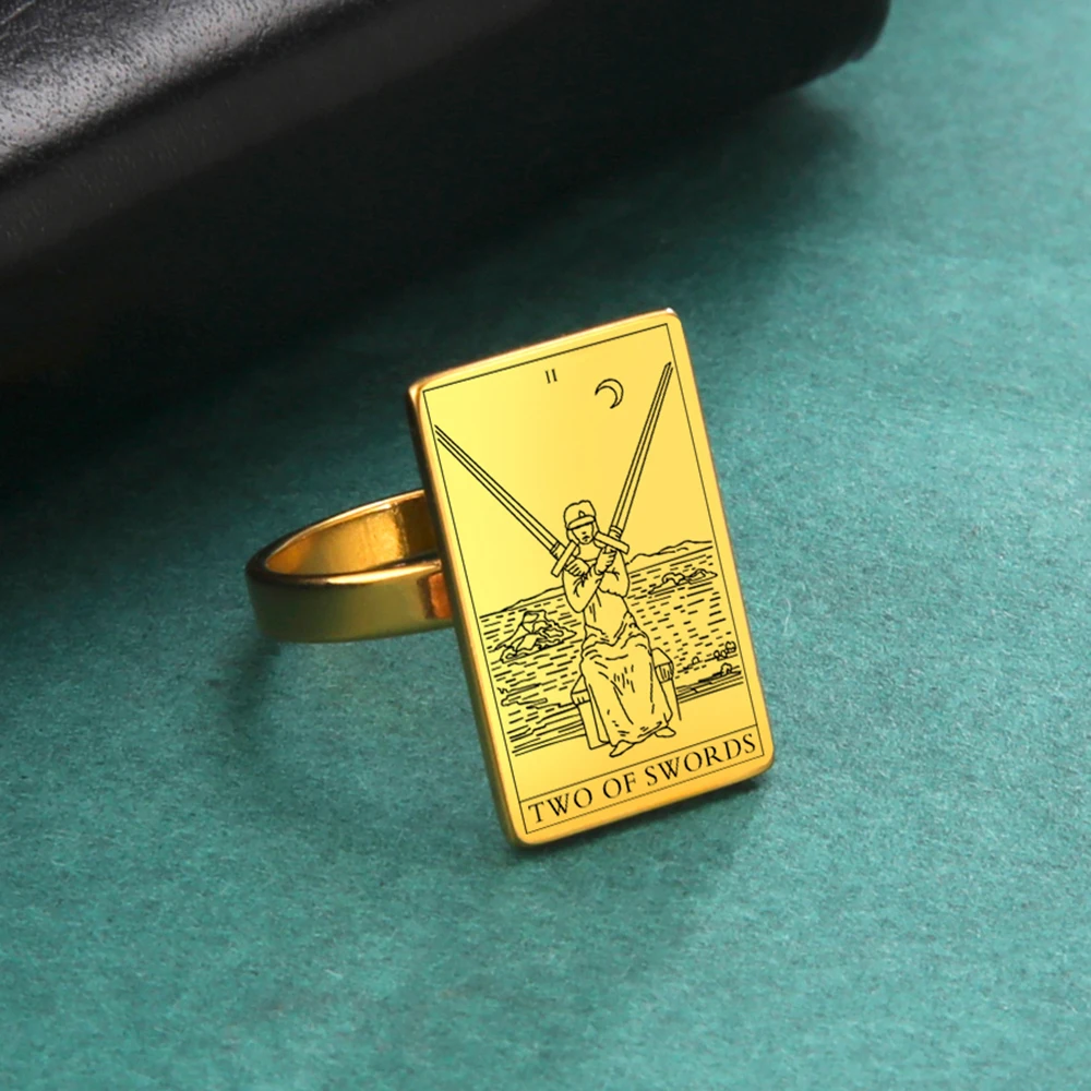 Tarot-Inspired Gold Stainless Steel Esoteric Amulet Ring