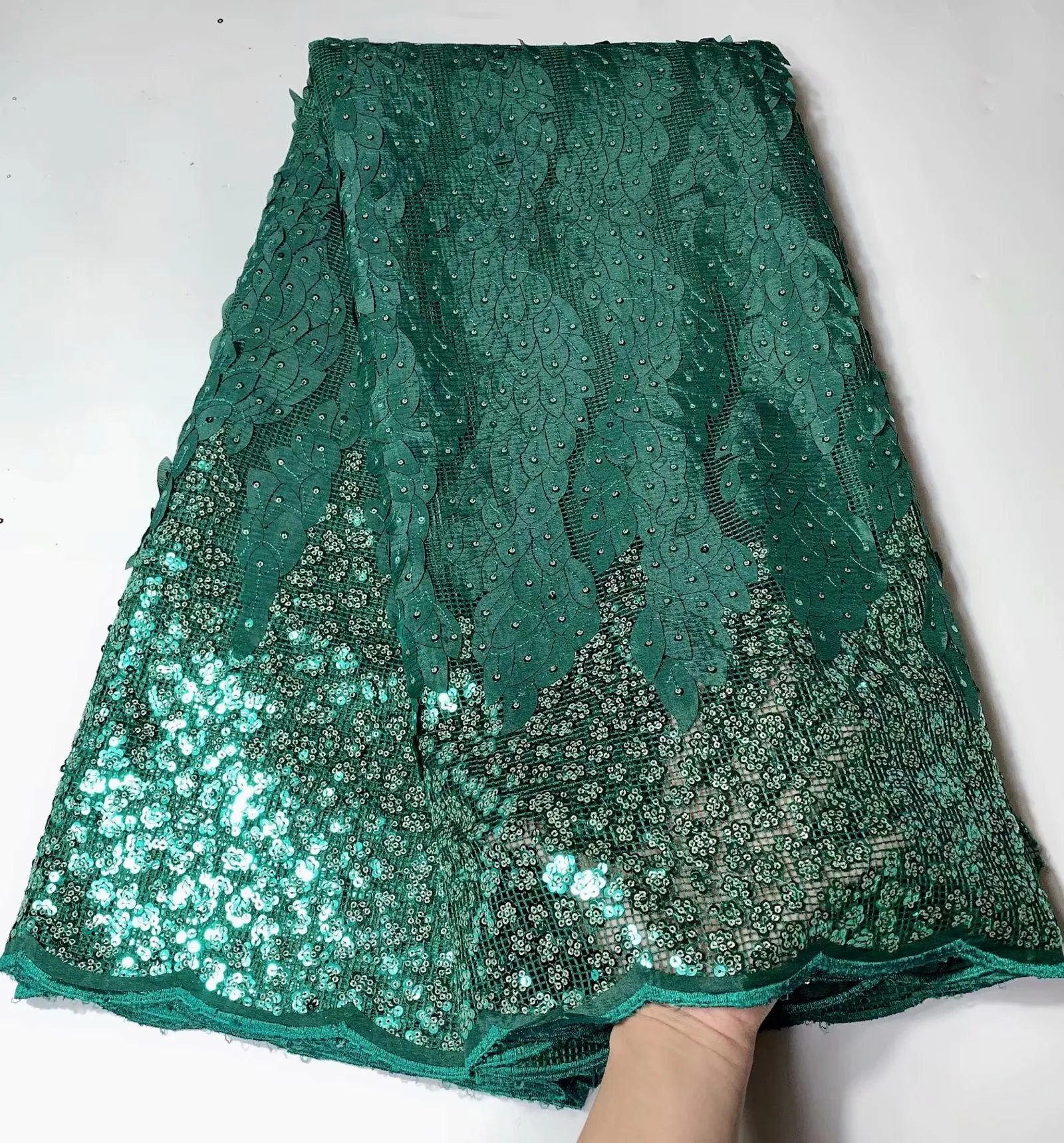 2019 Latest green French African Lace Fabric With Sequins High Quality Tulle For Wedding FYIN121 | Дом и сад