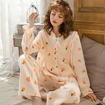 

Sweet Print Cotton Patchwork Lace Maternity Nursing Sleepwear Set Breast Feeding Pajamas for Pregnant Women Cute Loose Pregnancy