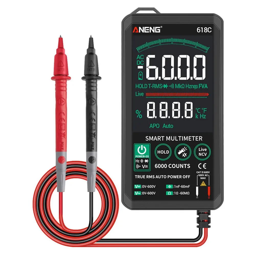 

618C Smart Hand-In-One Touch Button Digital Multimeter Color Screen Professional Transistor Capacitor NCV Test Meter