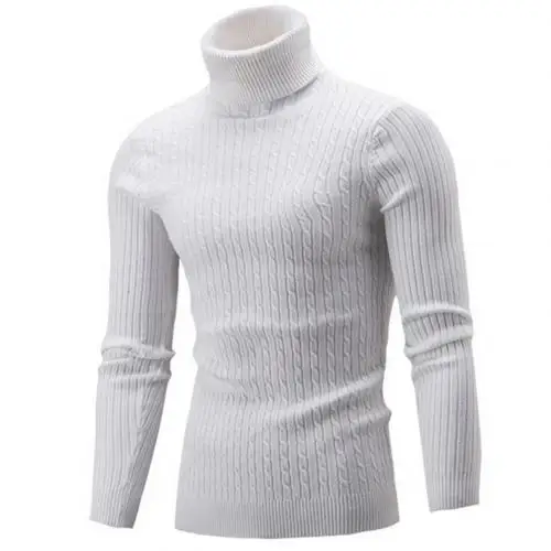 Мужской пуловер, homme,, водолазка, однотонный, длинный рукав, вязаный свитер, топ, мужской свитер, однотонный, Джерси, hombre cuello alto - Цвет: Белый