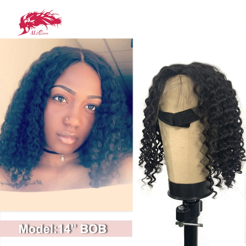 Глубокая волна вьющиеся Синтетические волосы на кружеве парики для Для женщин 13x4