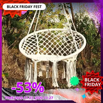 

Outdoor Hammock Nordic Style Round Indoor Hanging Chair Dormitory Garden Balcony Single Safety Hammock Home Garden Outdoor Decor