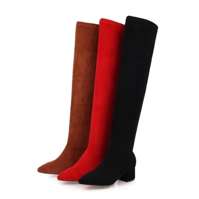 RIZABINA Size 34-43 Thigh High Boots Women Winter Keep Warm Fur Casual Shoes Women Over The Knee Pointed Toe Platform Boots
