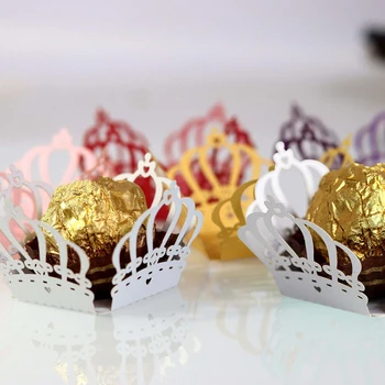 

50pcs Crown Laser Hollow Embossing Candy Box Card Paper Ferrero Chocolate Decoration Openwork Lace Wedding Decoration Candy Case