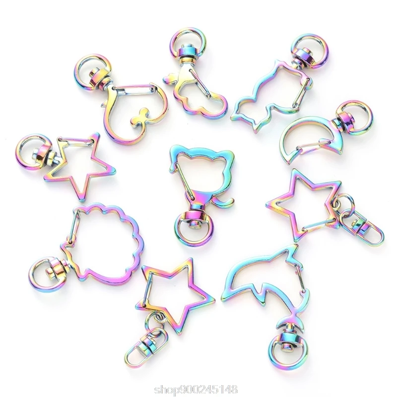 10pcs Rainbow Metal Snap Hook Lobster Clasp Lanyard with Keyring for Keychain Heart Star Cat Key Chain DIY O5 20 Dropshipping | Украшения и