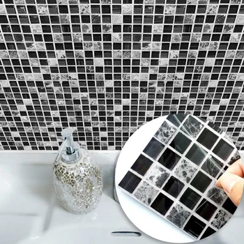 

10pcs Marble Mosaic Tile Sticker Self Adhesive Waterproof Home Wall Sticker for Kitchen Bathroom Furniture 15x15cm