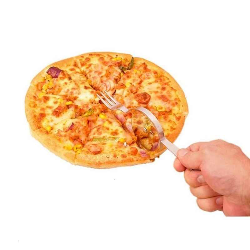 Бытовой нож для пиццы из нержавеющей стали с вилкой, двойная посуда, Портативные Инструменты для пиццы, посуда для выпечки