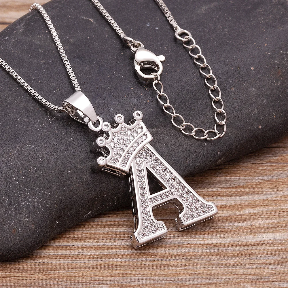 Nidin Luxury A-Z Crown Alphabet Pendant Chain Necklace Punk Style Lucky Initial Name Jewelry Fine Party Wedding Birthday Gift