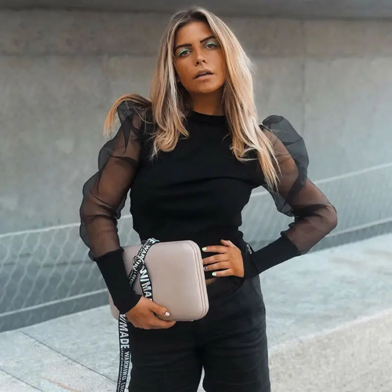 Women Mesh Net Blouse Sheer Puff Long Sleeve Ladies Shirt Black Turtle Neck  Top Pullover Sexy Tops Womens Clothing Female Blouse - Blouses u0026 Shirts -  AliExpress