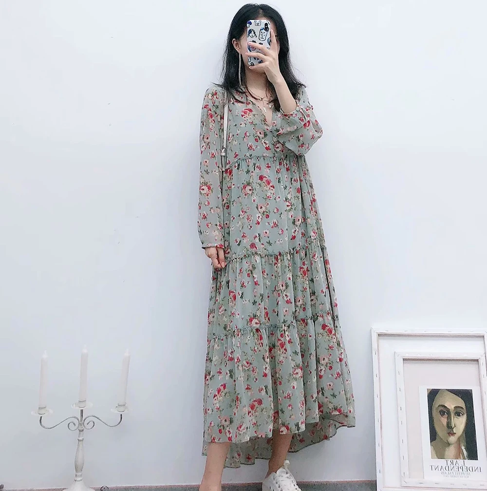 Boho ZA лето осень сексуальное плиссированное платье с цветочным принтом женское милое платье с v-образным вырезом популярное уличное Платье До Колена Платье