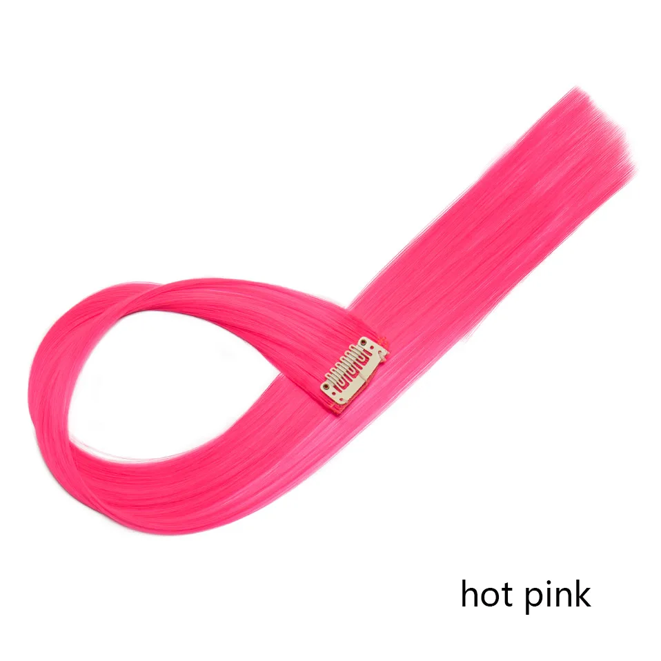 hot pink SNOILITE 22 ''длинный прямой синтетический зажим в одной части волос расширение 55 см розовый синий фиолетовый красный чистый цвет поддельные шиньоны - Цвет: hot pink