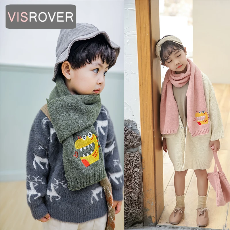 VISROVER/Новинка 12 цветов унисекс детский трикотажный зимний шарф с вышивкой