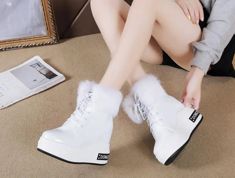 Botas mujer invierno/ г. Зимние очень теплые женские зимние ботинки на толстой подошве пикантные женские ботинки на высоком каблуке 10 см плюшевые хлопковые ботинки