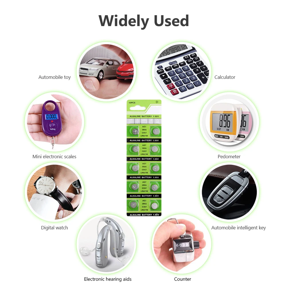 20Pcs/Pack AG7Button 1.55V Batteries LR927 LR57 395A SR927W 399 GR927 Alkaline Battery For Digital Cameras Camcorders Cell Coin