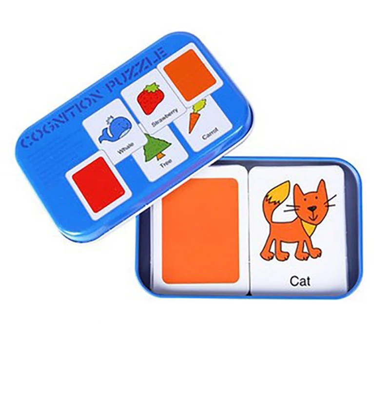 Portable Montessori Toy Puzzle Card Kids Cognition Early Educational Toys Match Game Child Preschool Learing Pocket Flash Card 12