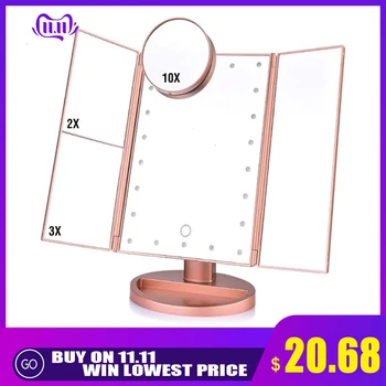 

LED Touch Screen 22 Light Makeup Mirror Table Desktop Makeup 1X/2X/3X/10X Magnifying Mirrors Vanity 3 Folding Adjustable Mirror