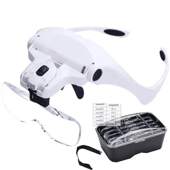 

5 Lens Adjustable Headband Magnifying Glass Magnifier With LED Light lamp Magnifying Glasses For False Lashes Eyelash Extension