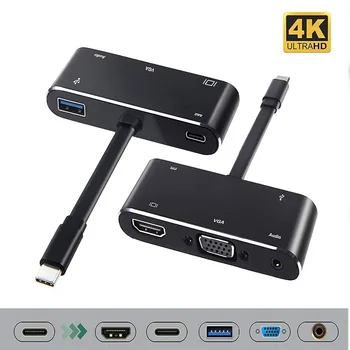 

USB C HDMI VGA adapter usb c hub to usb3.0 usbc charge 3.5mm aux jack cable Multiport converter for Macbook pro dell huawei p20