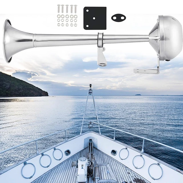 Single Horn, Air Horn Large Size Single Marine Grade 304 Stainless Steel  12V Boat Ship Trumpet Single Trumpet Electric Horn Air Horn Chrome hoorn  12v