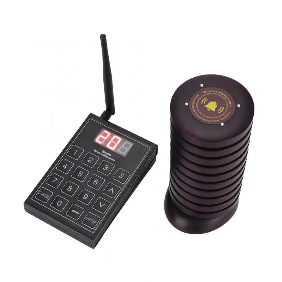 Wireless Restaurant Guest Call Paging Queuing System Transmitter+10Coaster Pager