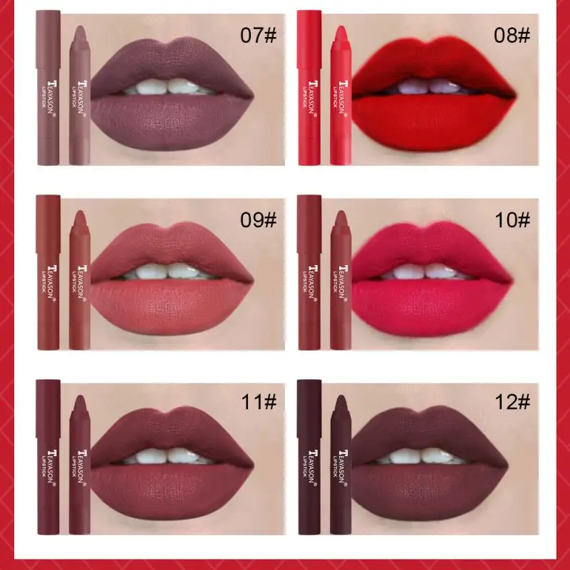 12 Colors Matte Lipstick Smooth Natural Makeup Waterproof Sweatproof Lightweight Easy To Wear Batom Cosmetics Maquillage TSLM1