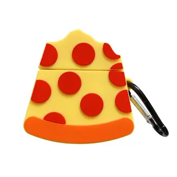 

Unique Pizza Pattern Protective Case Shockproof Soft Silicone Cover Skin Protector with Carabiner for Airpods 1/2 Charging Box A