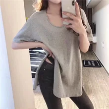 

2021 t-shirt Top T Shirt Women Tshirt Solid Color Short-Sleeved T-shirt harajuku Women's Korean New Loose Plus-sized Mid-Length