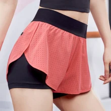 Женские Модные 2 в 1 Спортивные шорты женские летние тренажерный зал тонкий Повседневное, не требующей горячей быстросохнущая поддельные Двойка по шорты для йоги