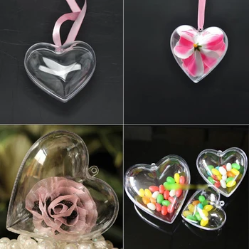 

10xHanging Fillable Box Empty Christmas Clear Heart Shaped Decoration Parts Kit