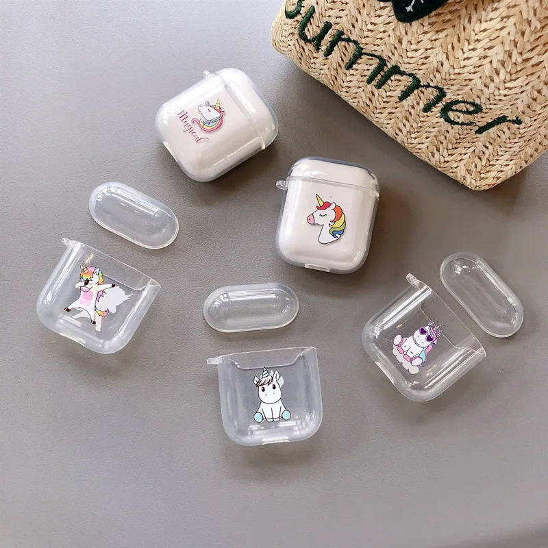 Мультяшный Единорог чехол для Apple Airpods 1 2 Чехол беспроводной Bluetooth наушники Зарядка Наушники прозрачный милый чехол для Air Pods Box