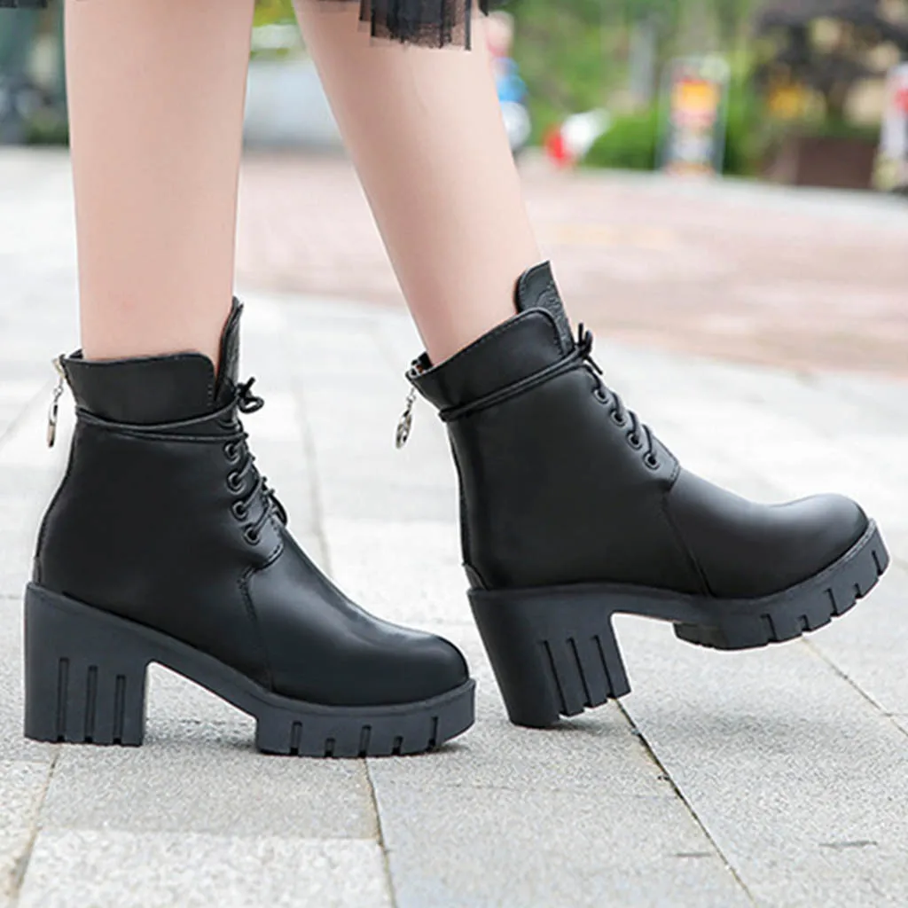 

2019 New Buckle Winter Motorcycle Boots Women British Style Ankle Boots Gothic Punk Low Heel ankle Boot Women Shoe Plus Size #3