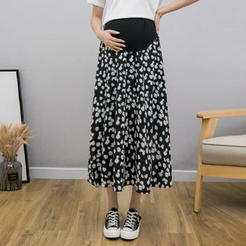 

6023# Summer Thin Daisy Printed Matenrity Long Skirts High Waist Belly Loose Skirts For Pregnant Women A Line Casual Pregnancy