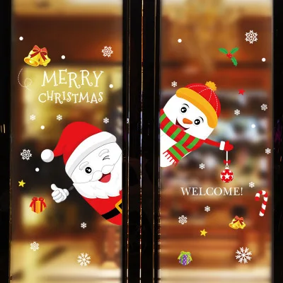 Рождественские украшения в виде белого снеговика для дома, Нового года, гостиной, стеклянных окон, декоративные наклейки Natal Navidad - Цвет: 50X70 cm