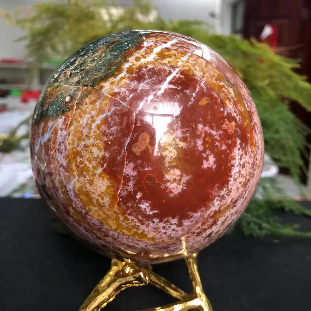 

Natural Marine Jasper Agate Stone Ball, Quartz Crystal Sphere, Mineral Healing, 9-10cm, 1Pc