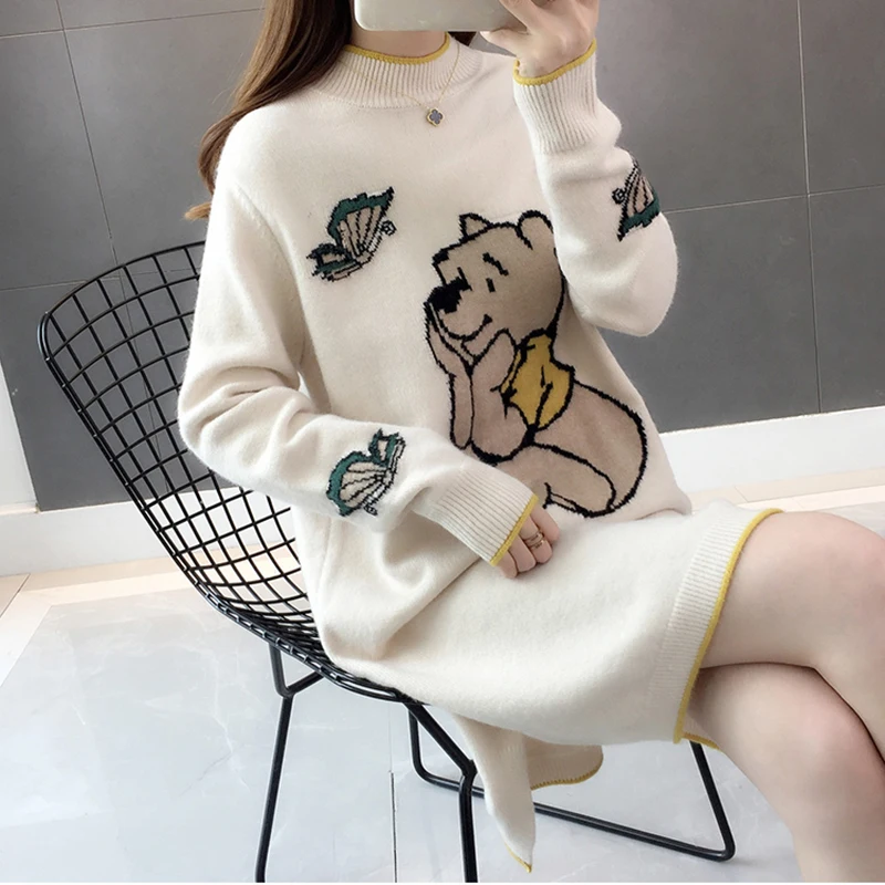 

Autumn Winter Maternity Elastic Cartoon Long Sweater Expectant Mother Knit Sweater Pregnant Women Pregnancy Warm Clothes Tops