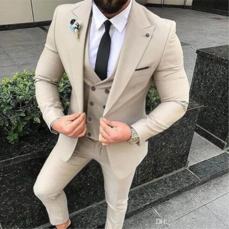 Begie Slim Fit Свадебный мужской костюм новейшее пальто брюки дизайн выпускного вечера из 3 предметов(куртка+ брюки+ жилет+ галстук) смокинги для жениха мужской костюм - Цвет: as pic