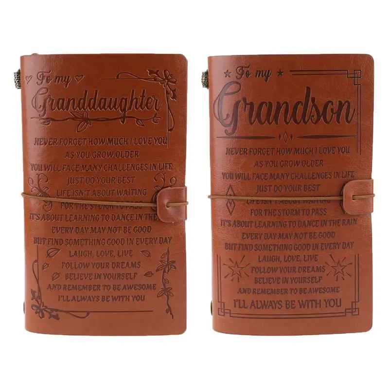 

Vintage Engraved Faux Leather Journal Notebook Diary to Grandson Granddaughter Travel Notepad Gift 20x12cm